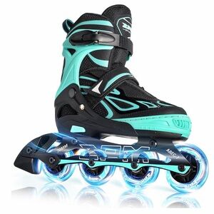 NIB 2PM Adjustable Inline Skate Illuminating Wheels - Black & Teal size XL